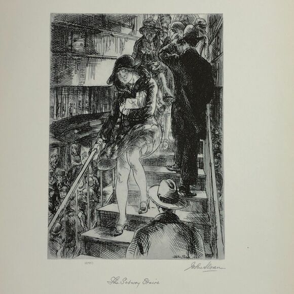 John Sloan "Subway Stairs" 1930s Art Print Treasury Collection Sketch Vintage - Picture 2 of 11